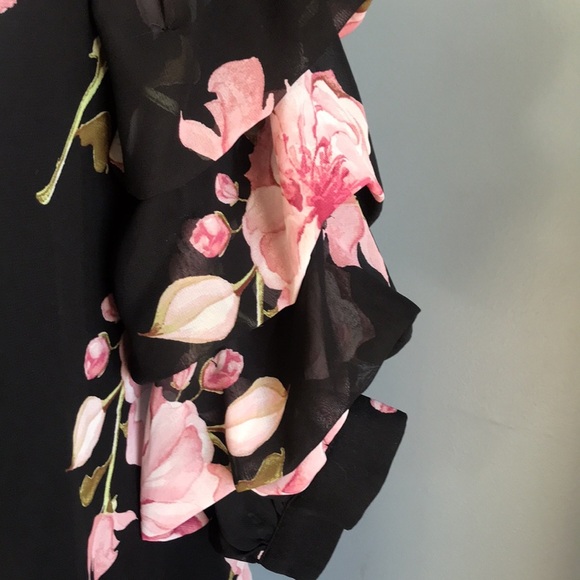 IJOAH black & pink floral chiffon mesh pullover 3/4 sleeves tunic/mini dress M - Picture 9 of 15